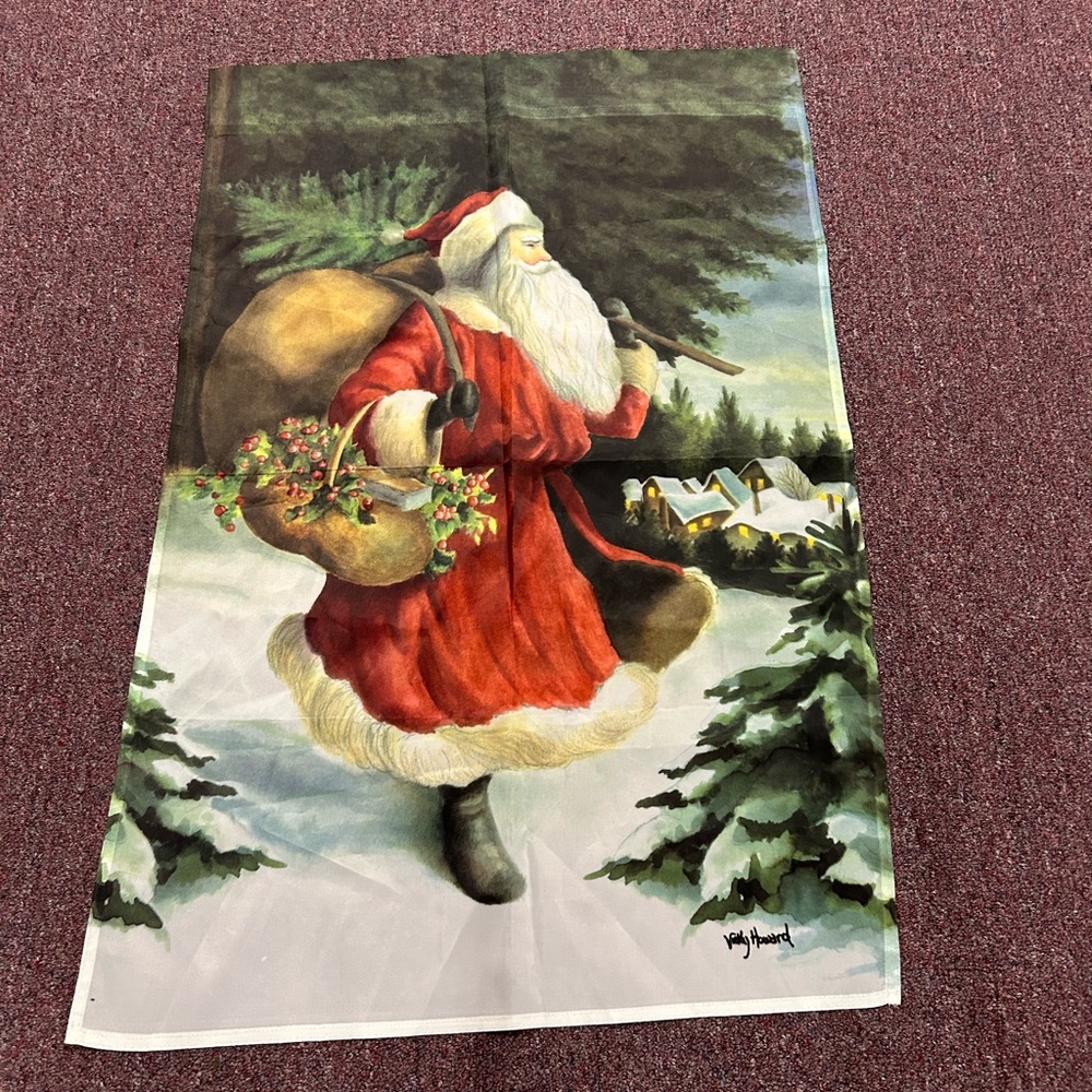 Large Festive Santa Claus Holiday Vicky Howard Flag